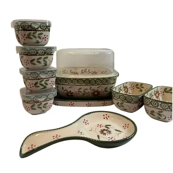 Temptations Old World 9 Piece Set floral lace holiday Ceramic NEW with lids - Picture 1 of 5